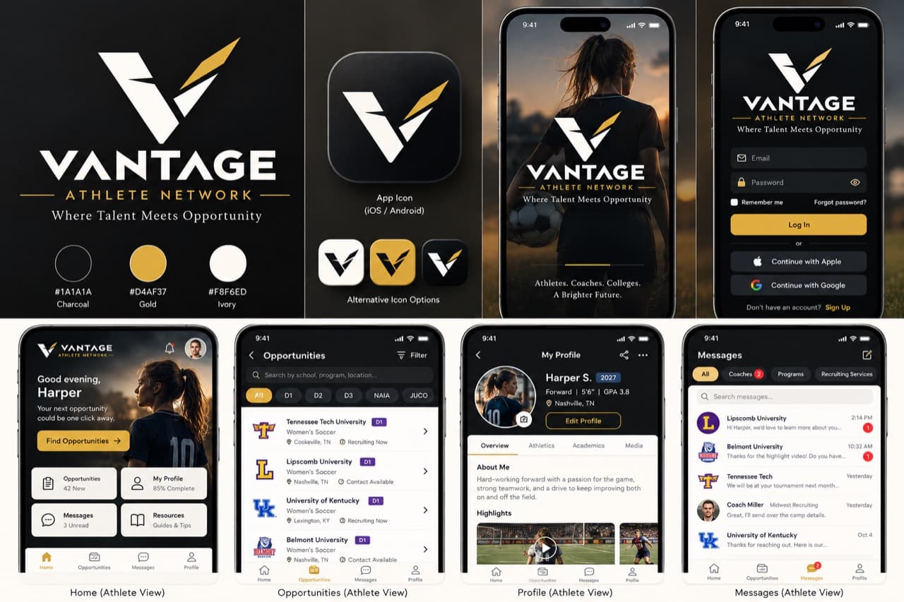 Vantage Athlete Network identity and athlete app preview